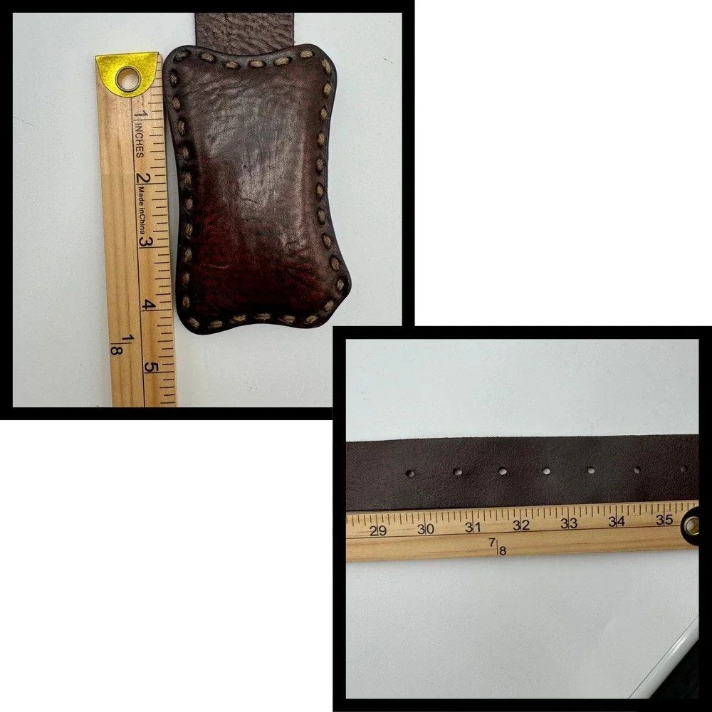Fossil Full Grain Cowhide Leather Belt Distressed Whipstitch Buckle‎ 32 Brown
